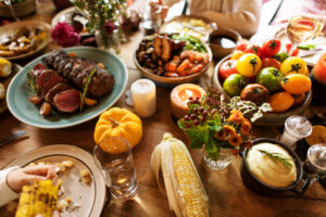 Roasted Beef Food Thanksgiving Table Setting Concept